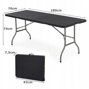 STÓŁ OGRODOWY CATERINGOWY BANKIETOWY CZARNY SKŁADANY WALIZKA 180x70cm